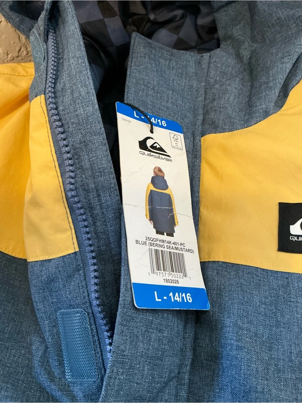 Quiksilver Kids Hooded Raincoat in Yellow and Gray size 14-16